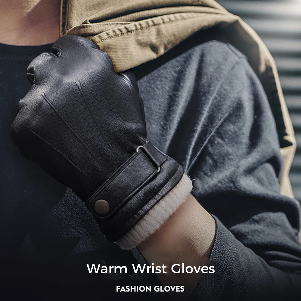 Men Cold Weather Gloves Sheepskin Gloves Warm Fleece Lining Touchscreen Compatible Outdoor Sports Winter Leather Gloves for Men