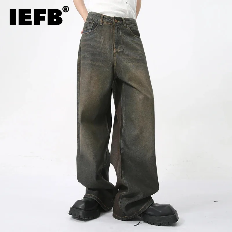 

IEFB Men's Summer New Jeans Retro Style Washed Straight-leg Zipper Opening Denim Pants Loose Trendy Versatile Clothing 9C5826