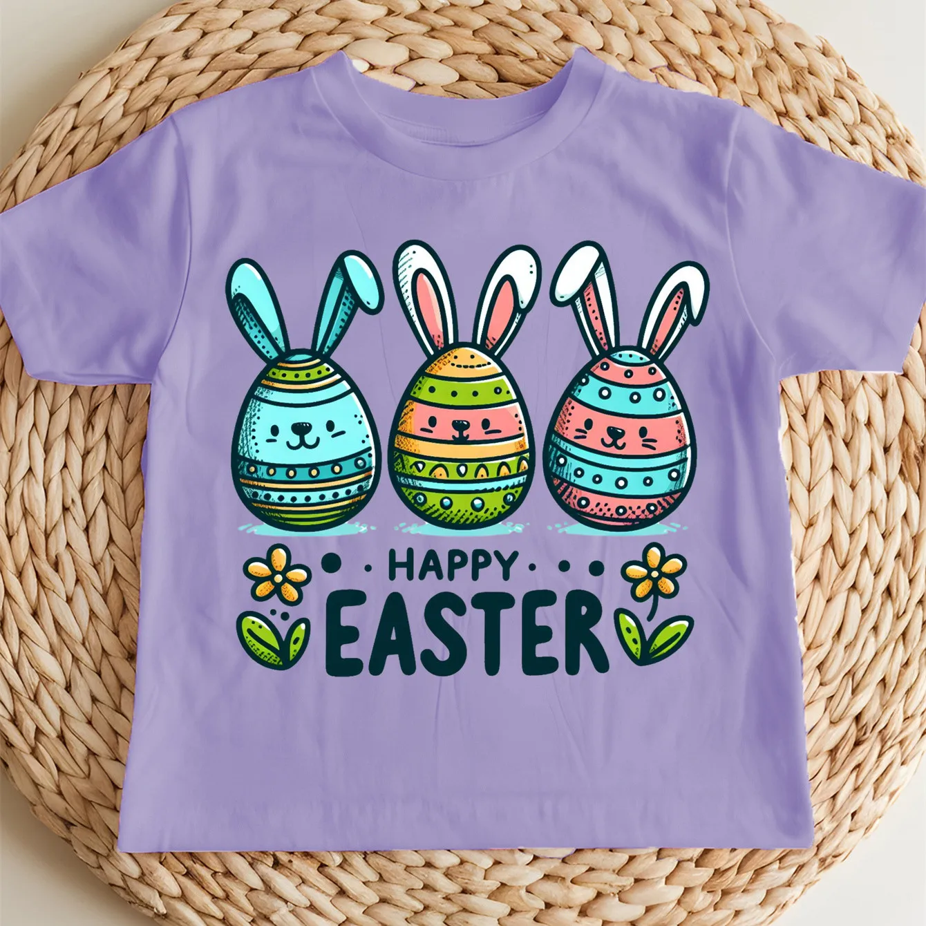 

Детская удобная футболка для девочек из 100% хлопка с принтом «Пасхальный кролик» и яйцами, с круглым вырезом, с коротким рукавом, для улицы