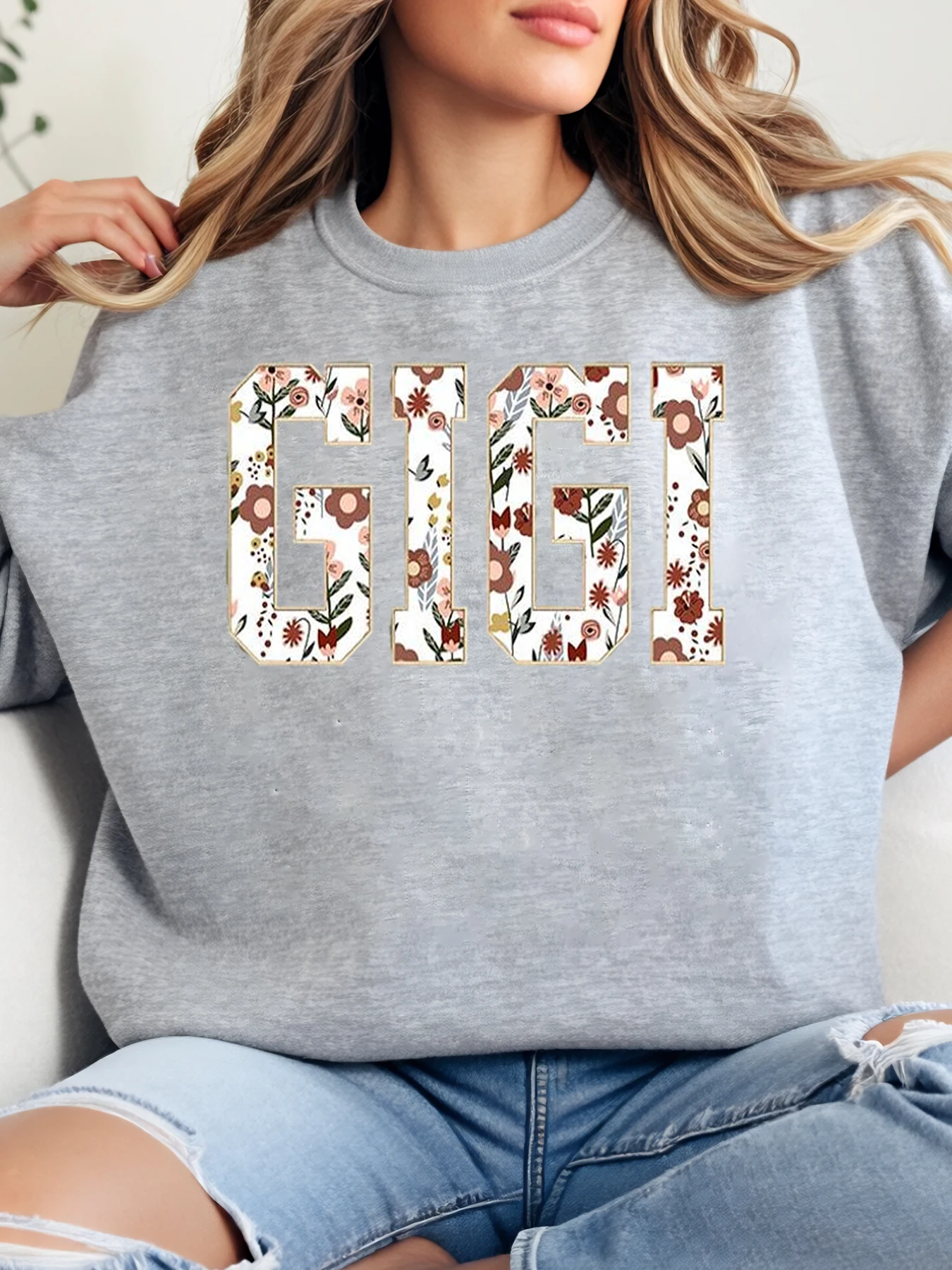 

Толстовка с круглым вырезом с цветочным принтом Gigi, подарок на день матери, женская повседневная одежда больших размеров