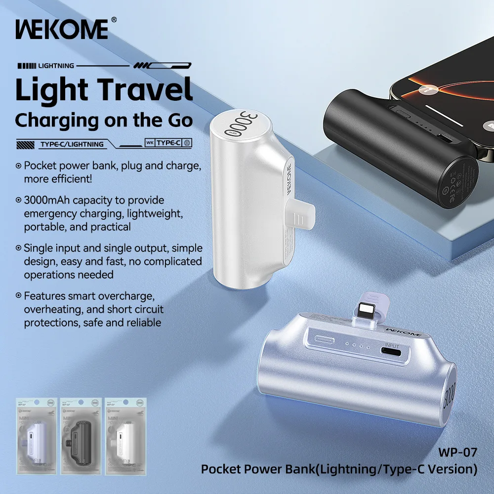 

WEKOME Mini Capsule Pocket Power Bank Быстрая зарядка для iPhone 17, 16, 15, 14, 13, 12, портативный мобильный внешний аккумулятор Xiaomi Samsung