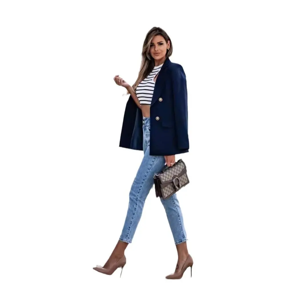 

Women's Double Breasted Blazer Casual Solid Color Autumn Winter Fashion Clothing for