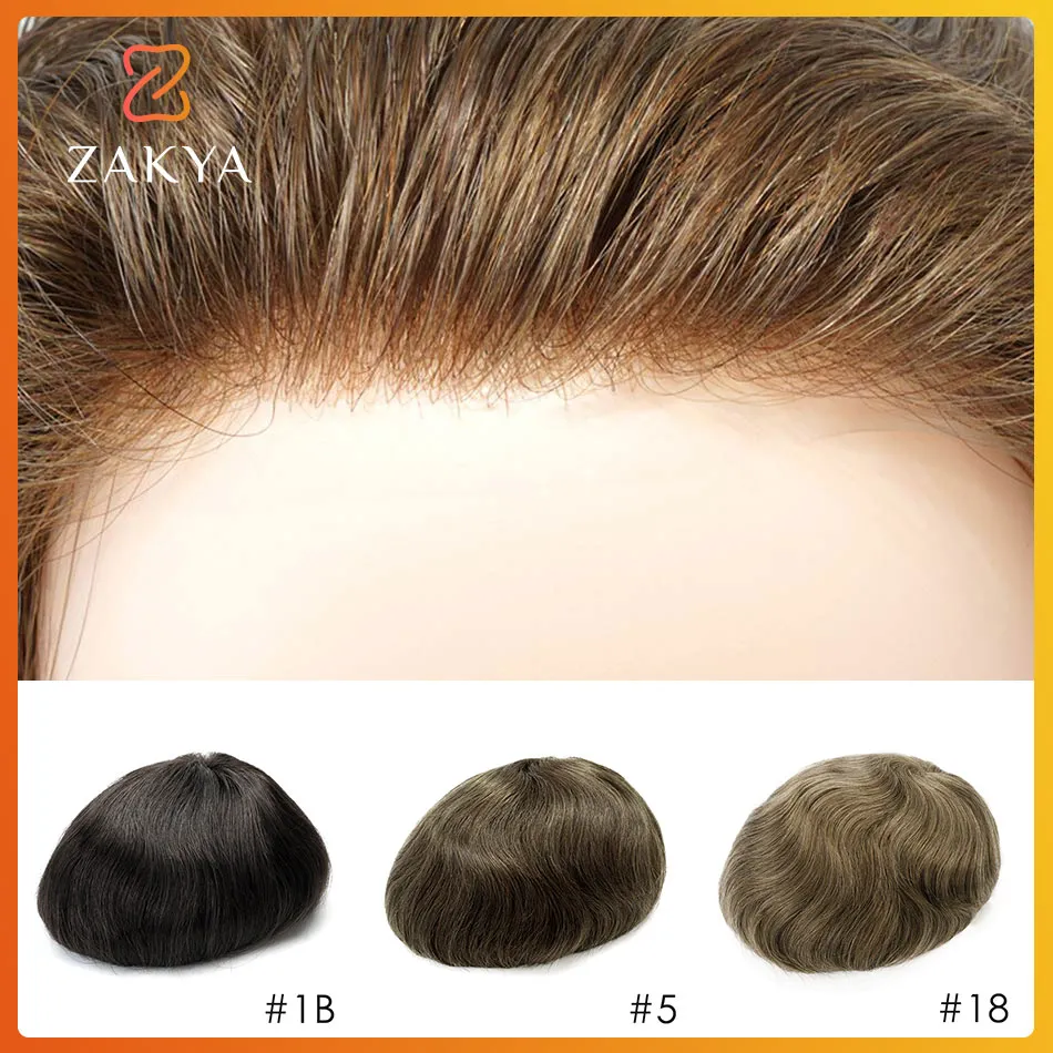 Мужской парик из натуральных волос, 0,06 мм, 0,1 мм