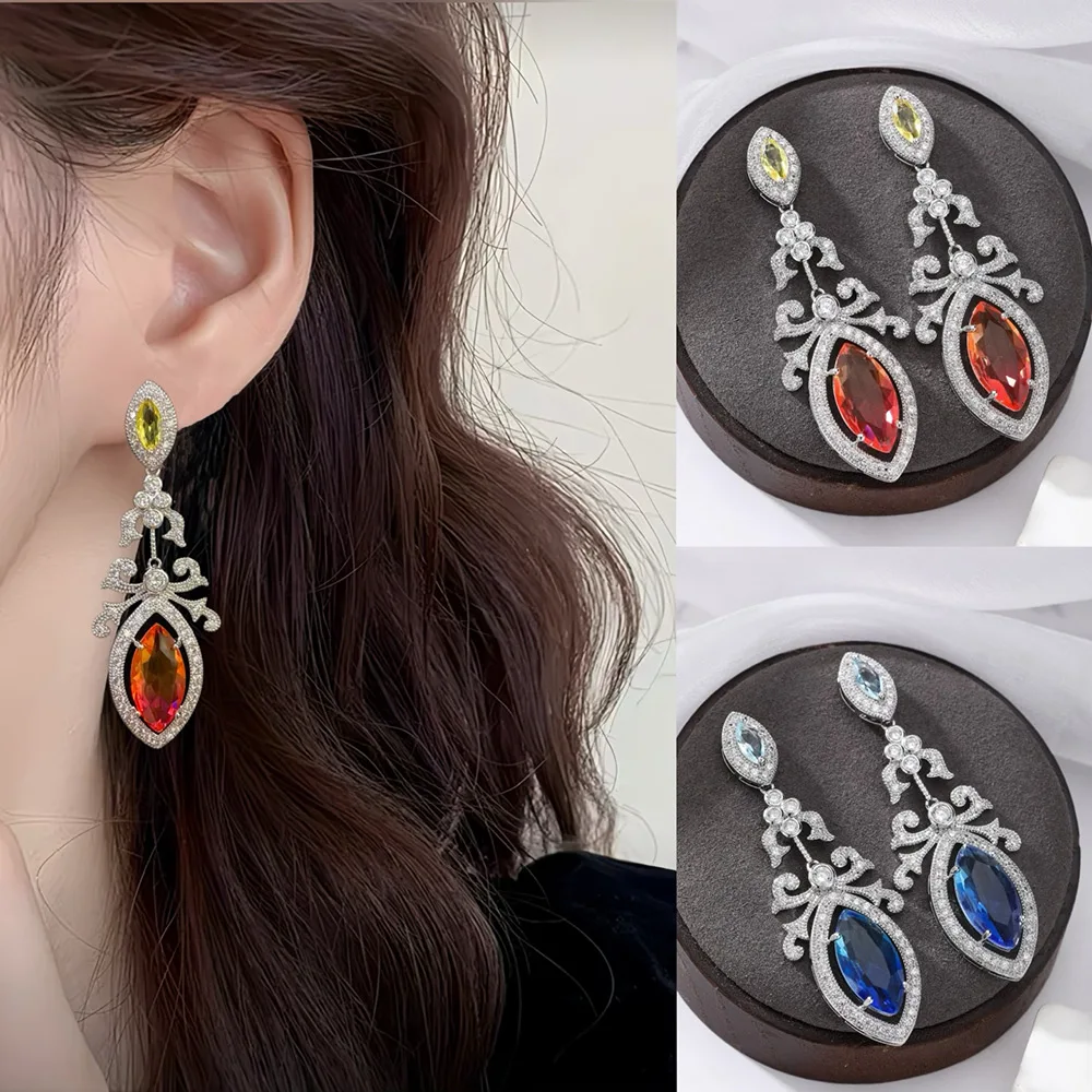 

Missvikki New Luxury Romantic Long Pendant Earrings Full Elegant Shiny Cubic Zirconia for Women Bridal Wedding Party Jewelry