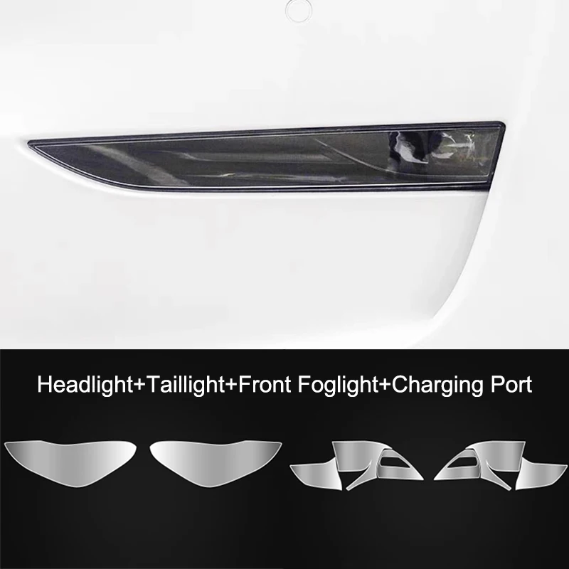 For Tesla Model 3 Y Blackened Tint Film Full Set Headlight Taillight Foglight Charging Port Car Styling TPU Color Changing Film