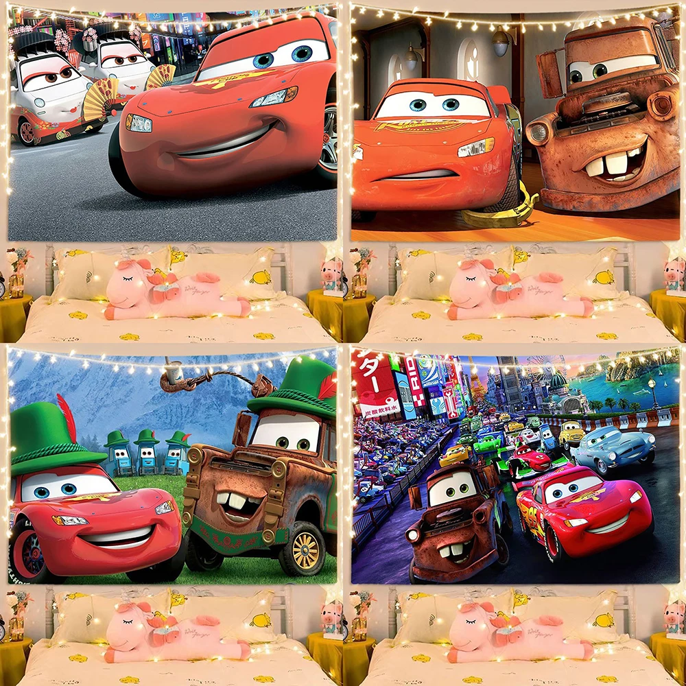 

Cars-themed Tapestry of Lightning McQueen and Friends.,Living room and bedroom background cloth, no lights