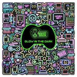 51pcs Neon Glow in The Dark Video Game Stickers, Pack for Boys Water Bottles Luggage Vinyl Waterproof Stickers for Teens