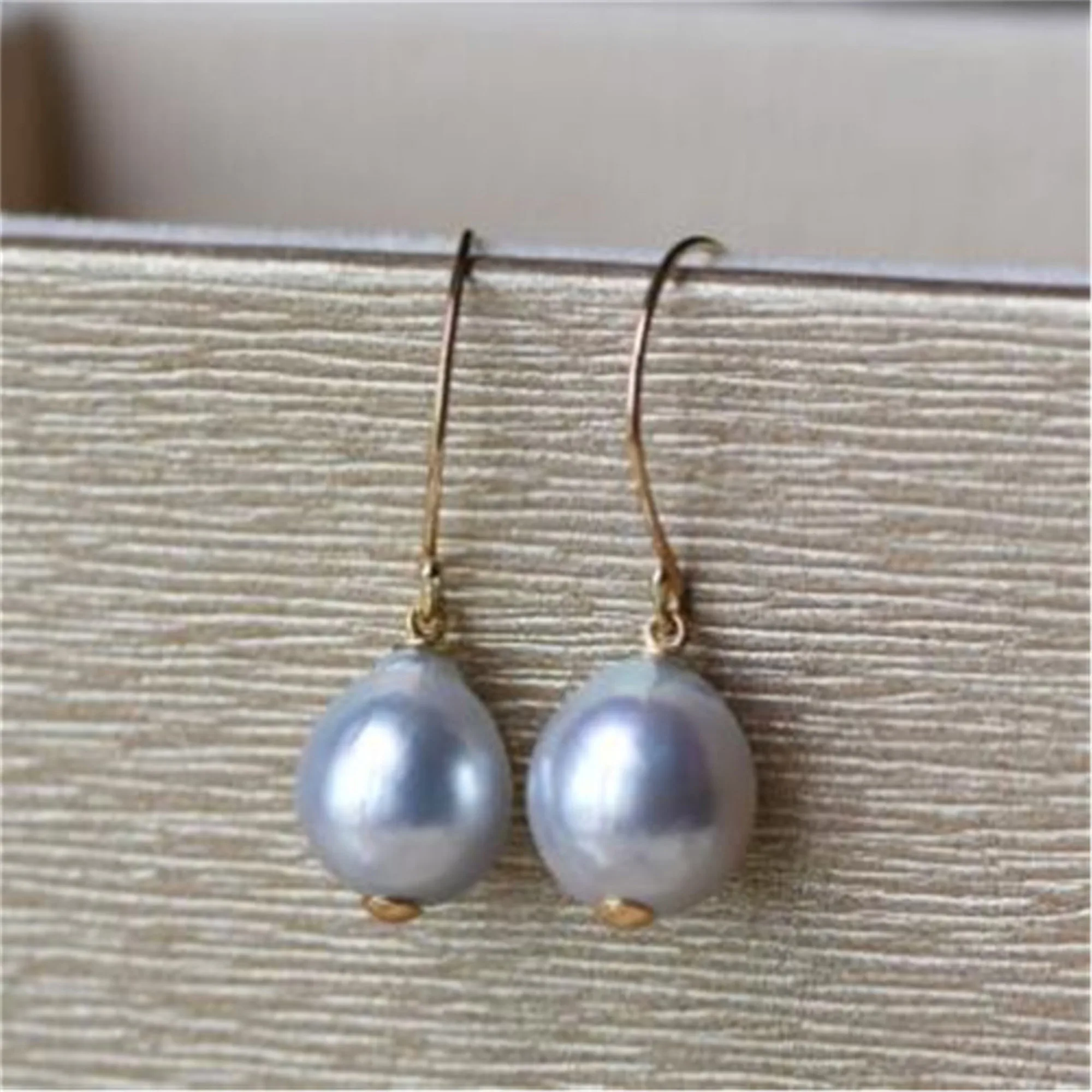 10-11MM grey Baroque Pearl Earrings 18K Hook Jewelry Crystal Eardrop Wedding Ear Gemstone  Earbob Dangle Gold