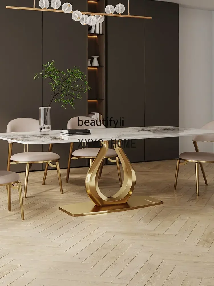 Tavolo da pranzo in lamiera di pietra Tavolo da pranzo rettangolare semplice moderno di lusso leggero Tavolo da pranzo e sedia modello di design per la casa