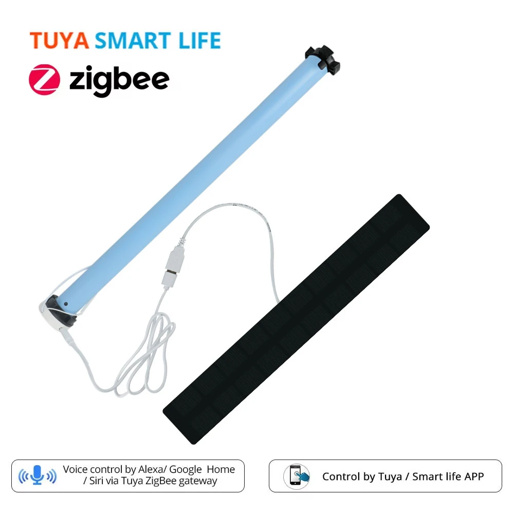 Tuya Zigbee Smart Electric Roller Motor for 37mm Tube Alexa Google Home Voice Control Rechargable Built In Battery Curtain Motor