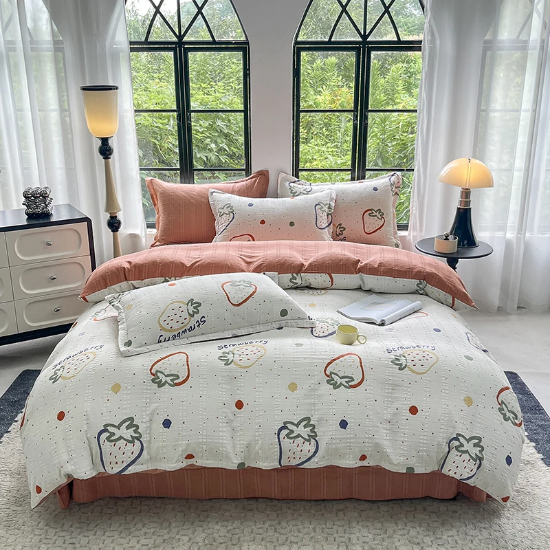 Funny Strawberry Duvet Cover 3/4pcs Bedding Set Art Painting Quilt Cover Polyester Comforter Cover 1 Flat Sheet 1/2 Pillowcases