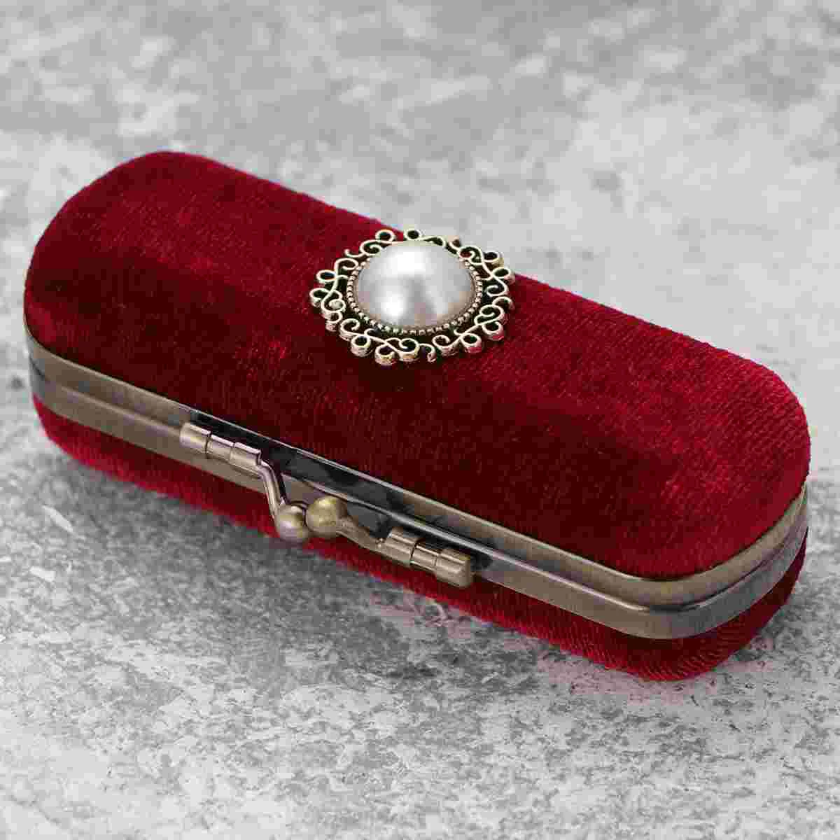 Retro Lipstick Box Organizer Bag Durable Storage Case With Mirror (Red, Random Inner Color)