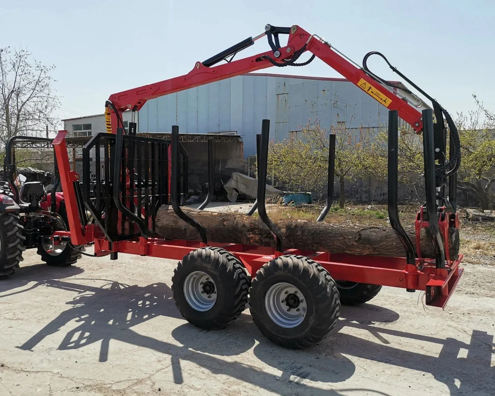 Hydraulic Log Grapple Trailer Single Axle Anti Wear Tire Rural Farm Forest Log Grabbing Lumber Transport Cart