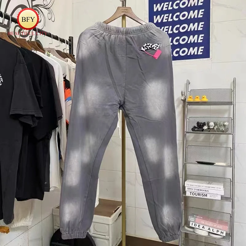 24ss Almond Grey RRR123 Print RRR Sweatpants High Quality Tie-dye Vintage Drawstring Mens Womens Drawstring Sweatpants