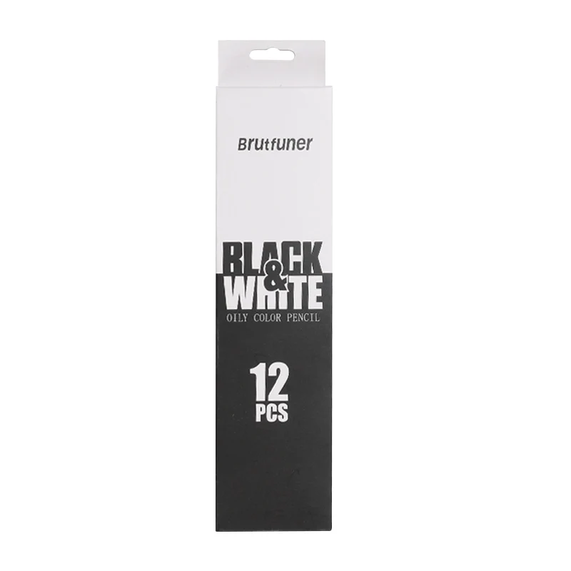 Brutfuner 12Pc Weiß & Schwarz Farbige Bleistifte Berufs Öl Farbe Bleistift Zeichnung Bleistift Set Skizze Schule Student Kunst Liefert – Detail 1