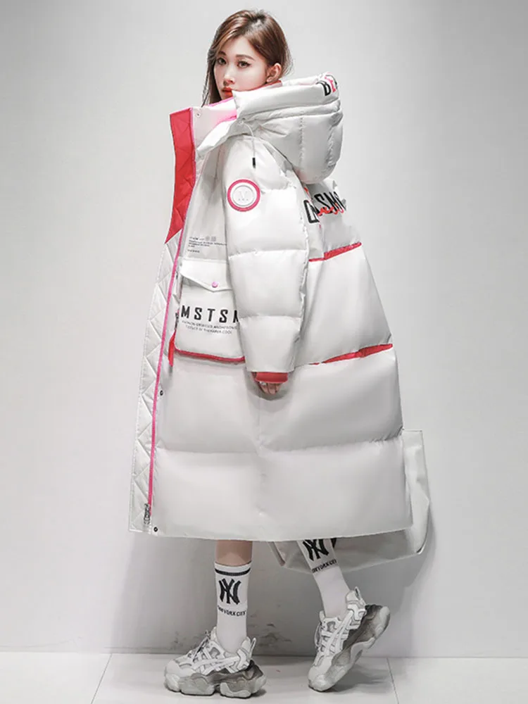 Imagem -03 - Jaqueta Longa com Capuz Feminino Cabolsa de Puffer de Inverno Parka Solta Streerwear Coreano Novo 2023