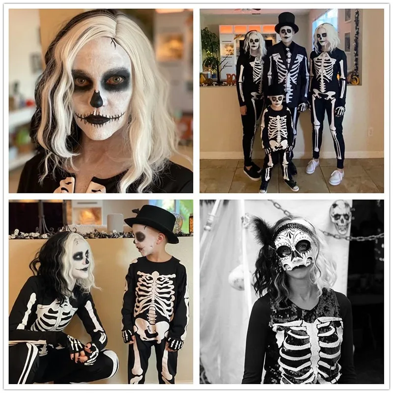 BERON Dames Kort Krullend Haar Zwart en Wit Yin-yang Pruik Golvende Pruik Halloween Cosplay Pruik Hoofdband