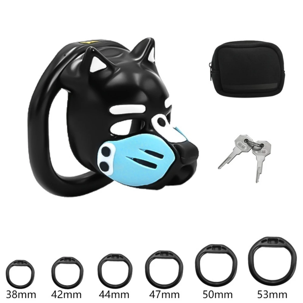 New Dog Head Chastity Cage with Colorful Mask and 6 Penis Rings BDSM K9 Training Gay Anti-Cheating Adult Toy for Men 18+ view 5
