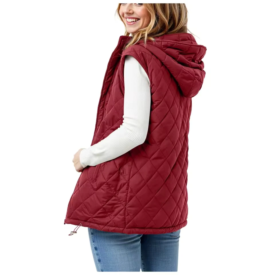 

Womens Quilted Vest Sleeveless Hooded Zip Up Winter Coats Warm Vests Outwear Gilet s Autumn And Winter New Coat