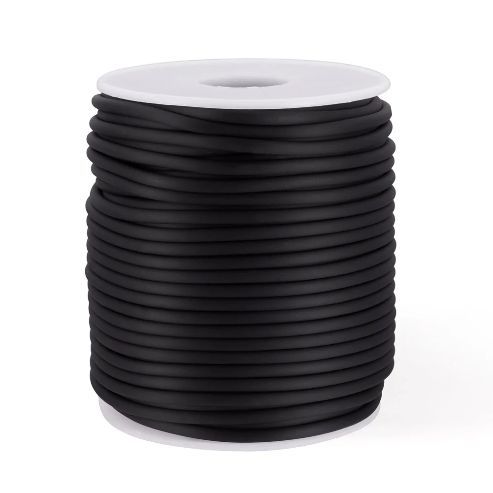 Solid Black PVC Tubular Rubber Cord No Hole Jewelry Findings for DIY 2mm 3mm 4mm 5mm about 10m-30m/roll