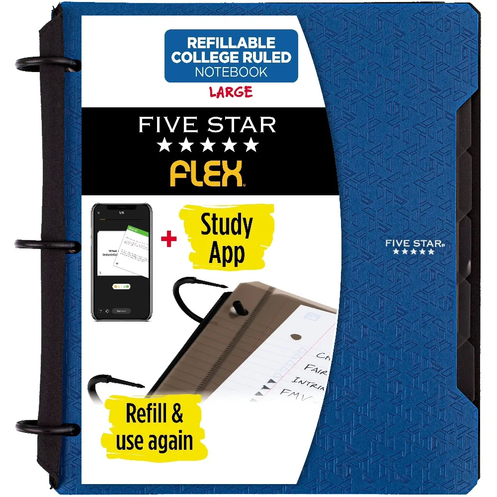 Refillable College Ruled Notebook Binder with Study App Plastic 3 Ring Binder 60 Sheets Filler Paper Flex Note Taking Supplies for Students School