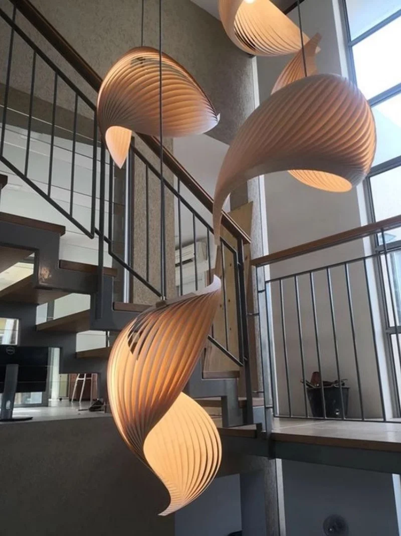 

Loft Conch Shape Hanging Lamp Chandelier Wooden Creative LED Pendant Lights Art Living Room Shop Hanging Lamps Villa lampara