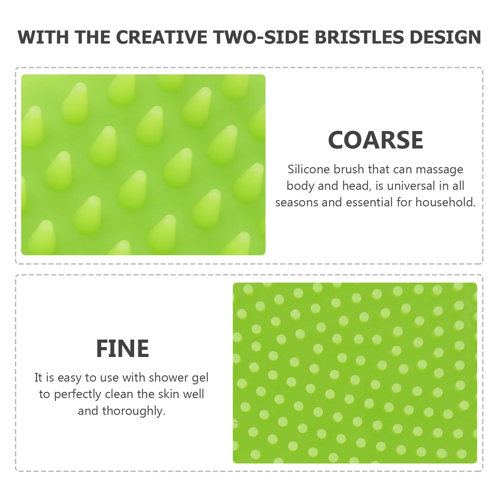 

1pc Silicone Massage Brush For Sensitive Skin Body Scrubber Bathing Tool Dual-Sided Bristles Shower Gel Compatible Adult