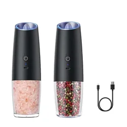 Kitchenware USB Rechargeable Electric Gun Color Stainless Steel Spice Mill Salt and Pepper Grinder Set