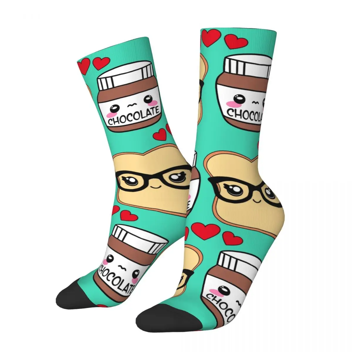 Foods Nutella Cartoon Chaussettes pour hommes et femmes, coupe-vent, belles chaussettes, adaptées à toutes les saisons, cadeaux en élasthanne