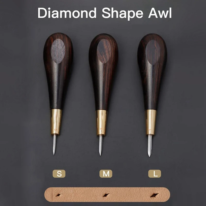 Diamond Shape Stitching Awl Handmade Sewing Tools DIY Stitcher Taper Black Wood Handle