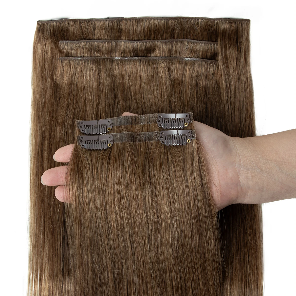 Onzichtbare dikke PU clip-in human hair extensions naadloze PU inslag tape clip op haar voor dik ruw haar 7PCS 12-24inch 100G-120G