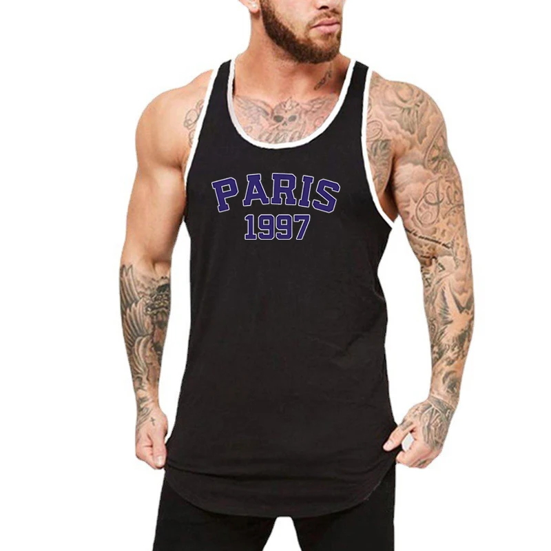 Paris 1997 Street City Letter Herren-Sportwesten, Sommer-Baumwolle, atmungsaktiv, ärmellos, Sport-Tanktop, Fitness-Bodybuilding-Shirt