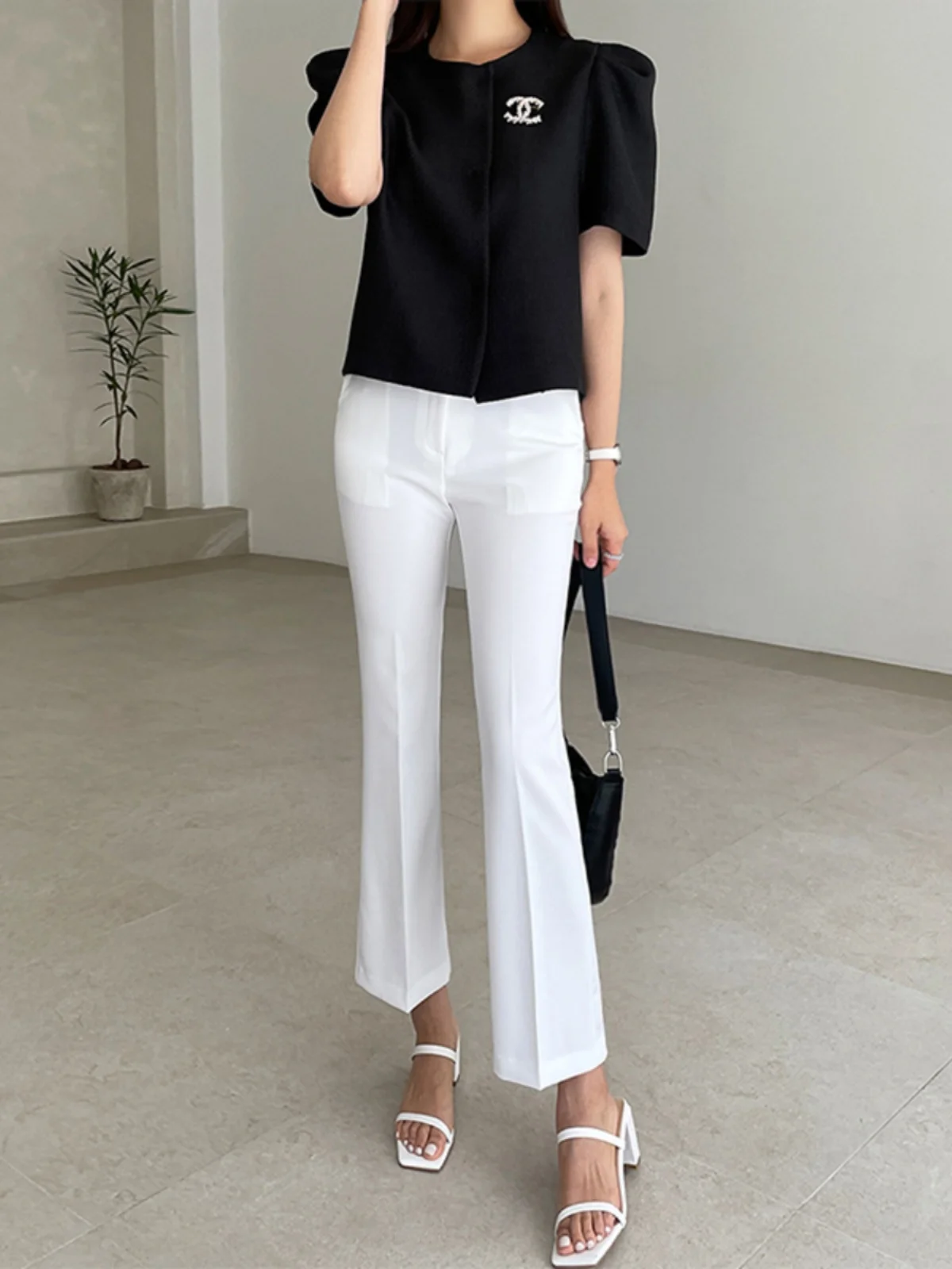 High Waist Flared Pants Women's Black Nine Points Micro Flare Western Trousers Spring Summer Loose OL Professional Suit Pants
