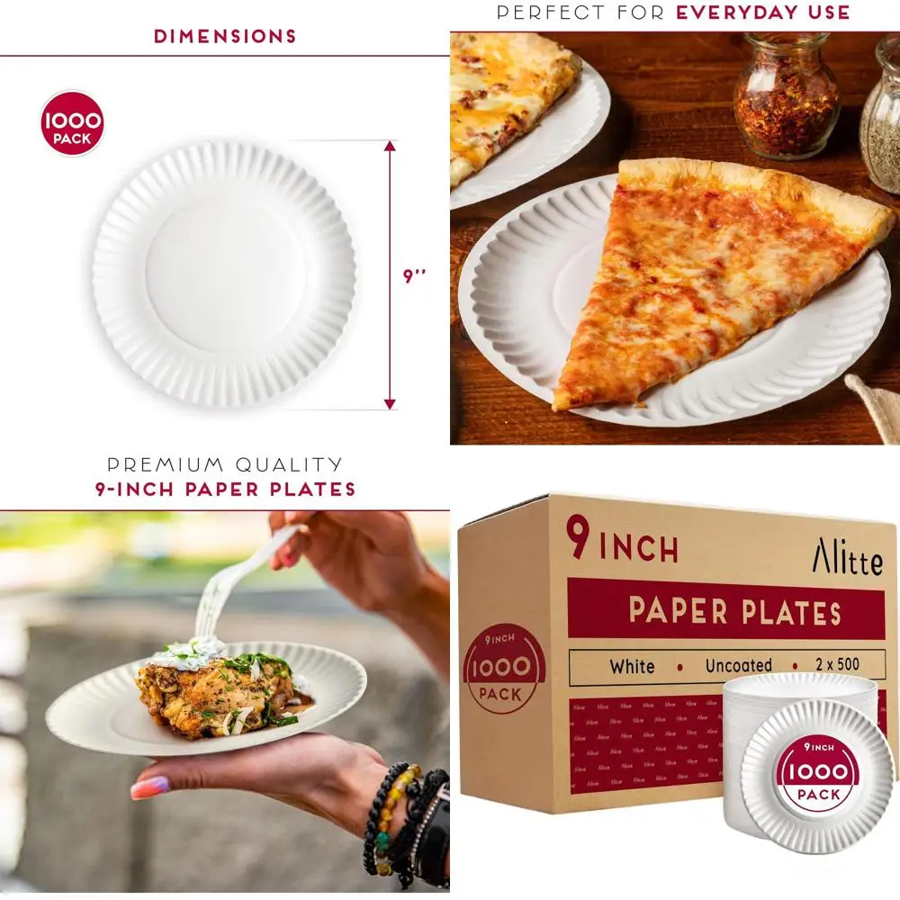 

9-Inch Disposable Paper Plates - 1000 Pack - Ideal for Everyday Use, Meals, Parties, and Picnics