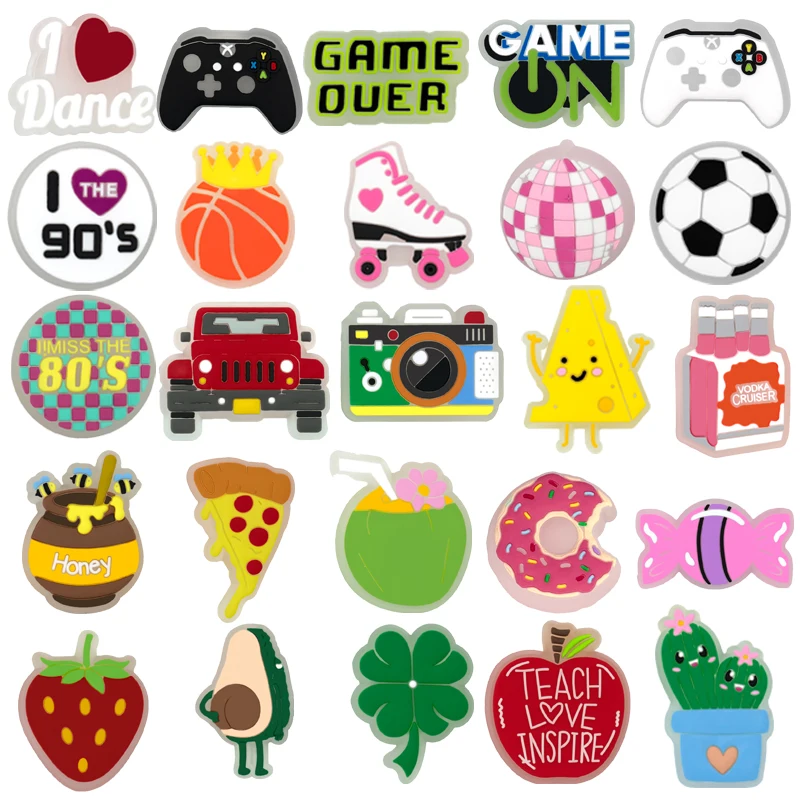 1 Stück LED-Schuhanhänger für Kinder, leuchtende Autos, Gamepad, Fußballschuhzubehör, Obst, Pizza, Käse, Süßigkeiten, LED-Pins für Frauen und Mädchen – Detail 7