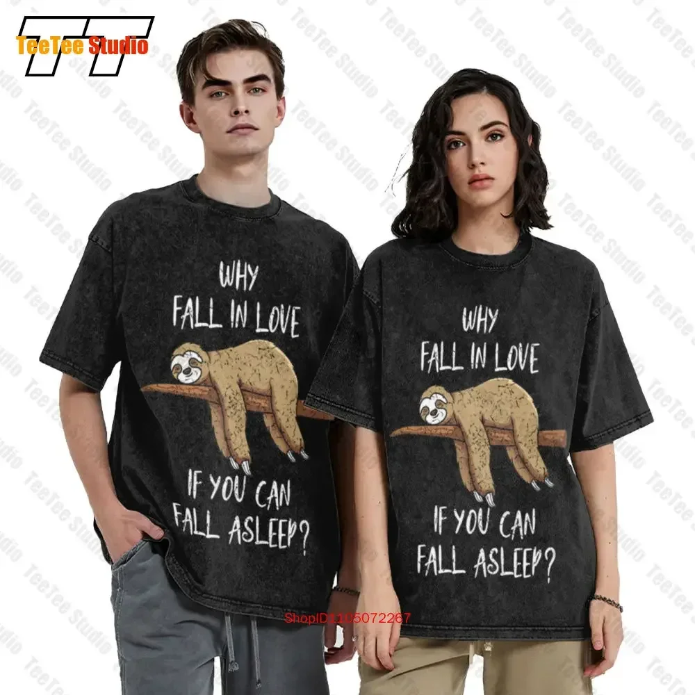 Sloth Fall In Love Asleep Chill Chilling Fun Sleep Lazybones Sleeping Vintage Oversized T-Shirt YJAC