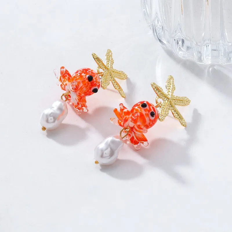 Cute Octopus Earrings Creative Glass Octopus Long Drop Earrings Unqiue Marine Series Design Earrings Wholesale Custom Packaging