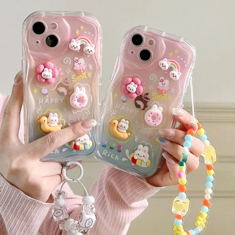 

Kawaii Miffy Three Dimensional Wave Edge Rainbow Transparent Phone Case for iPhone 16 15 14 12 13 11 Pro Max Fall Prevention