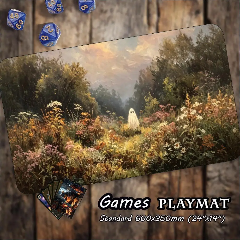 Vintage Oil Painting Forest Ghost Game Playmat Non Slip Rubber Extended Table Mat For Trading Card Game And Tabletop Card Gaming