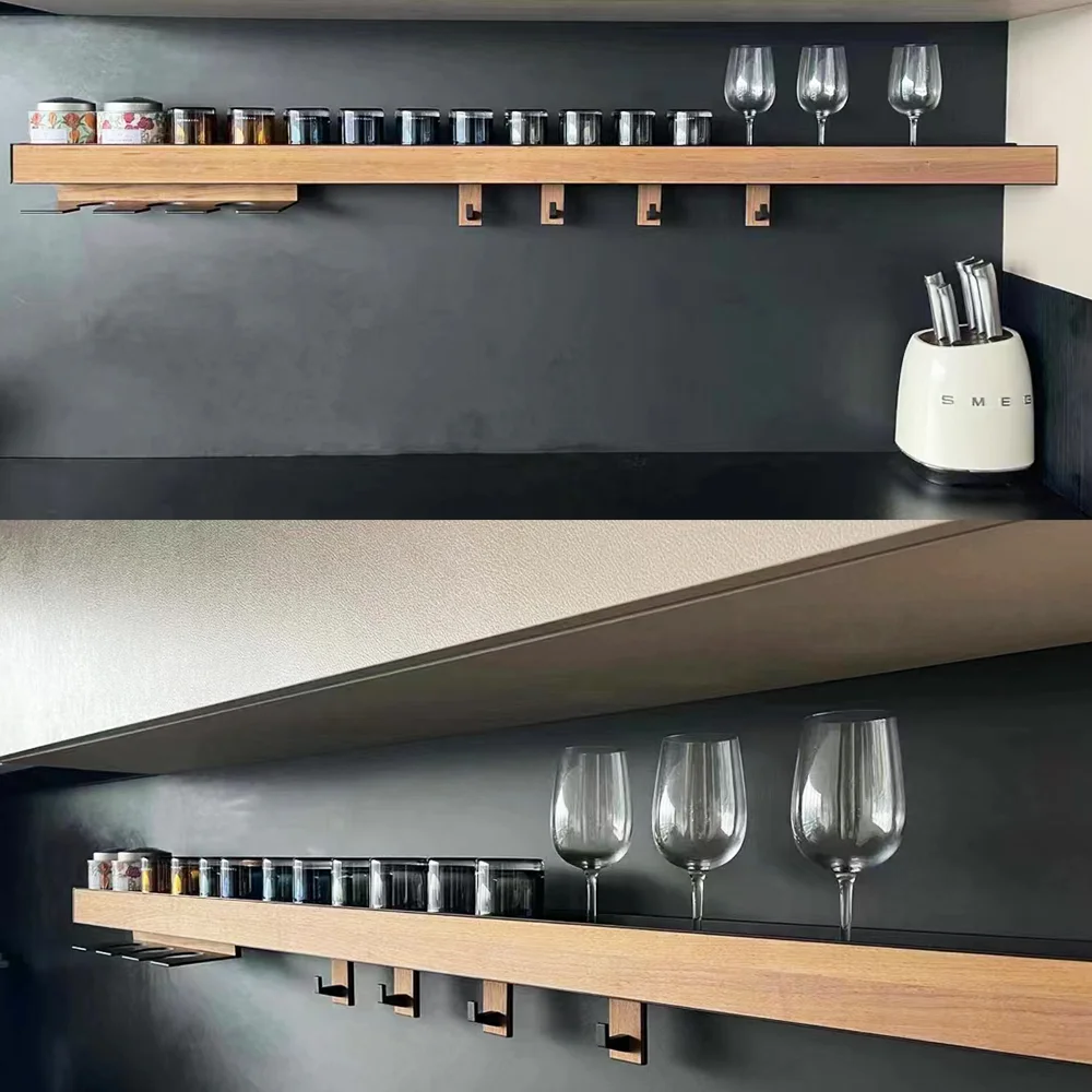 

120Mm Black Brackets Aluminum Alloy Custom Wine Bottle Led Lighting Floating Shelf For Bar