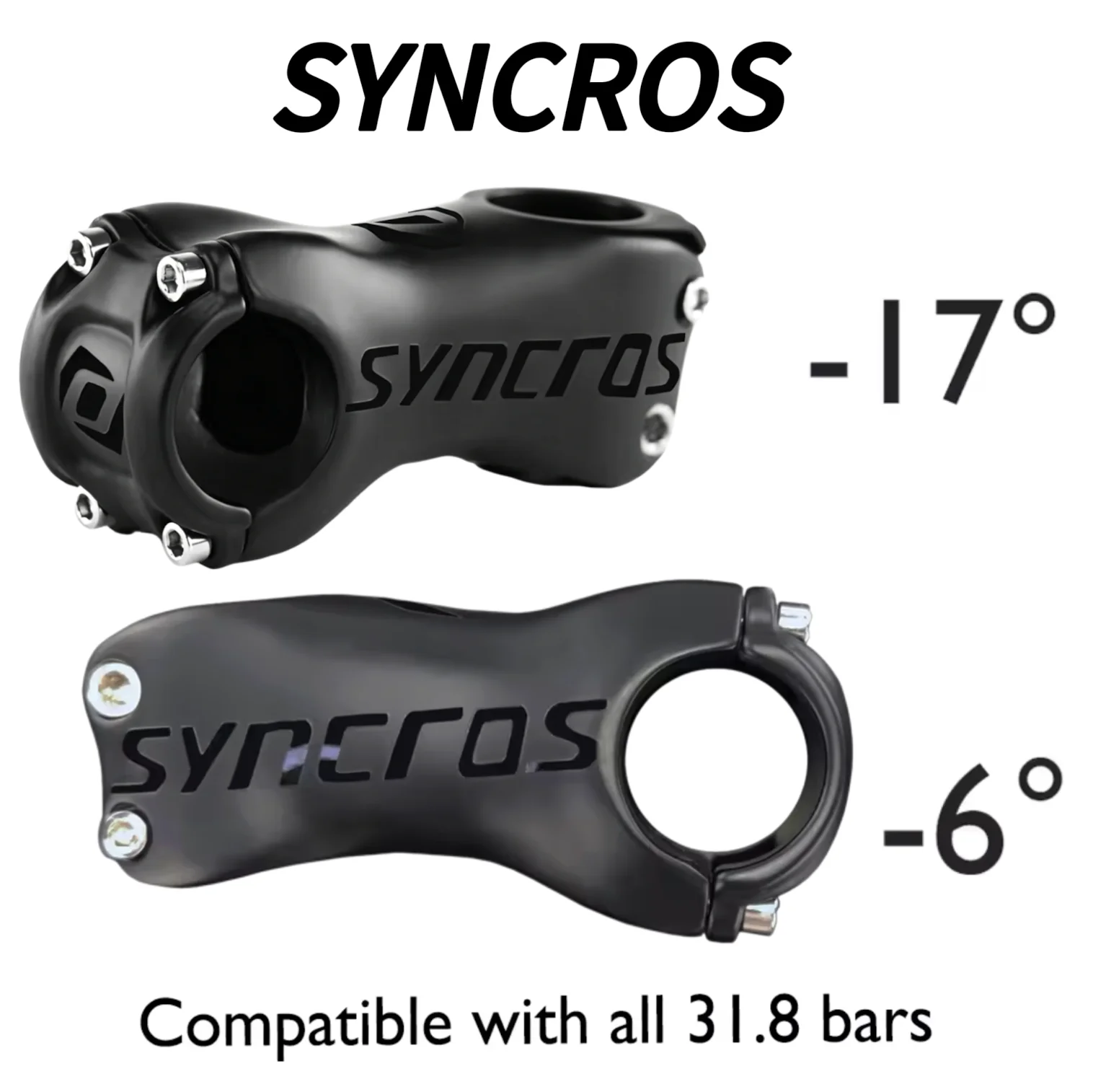 

SYNCROS T800 Carbon Fiber Alloy Cover MTB Road Stem -6°/-17° 31.8mm 28.6mm 70-120mm Half Matte Gloss Black Super Light Strong