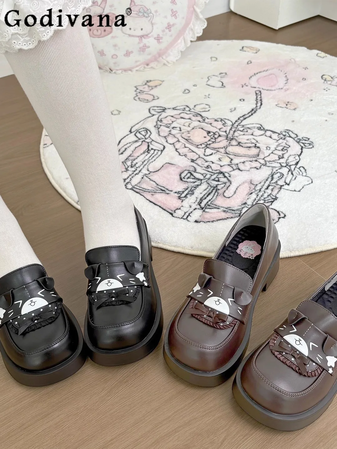 

JK Uniform Japanese Original Lolita Small Leather Shoes Student Versatile Round Toe Flat Cartoon Cute Mary Jane Shoes