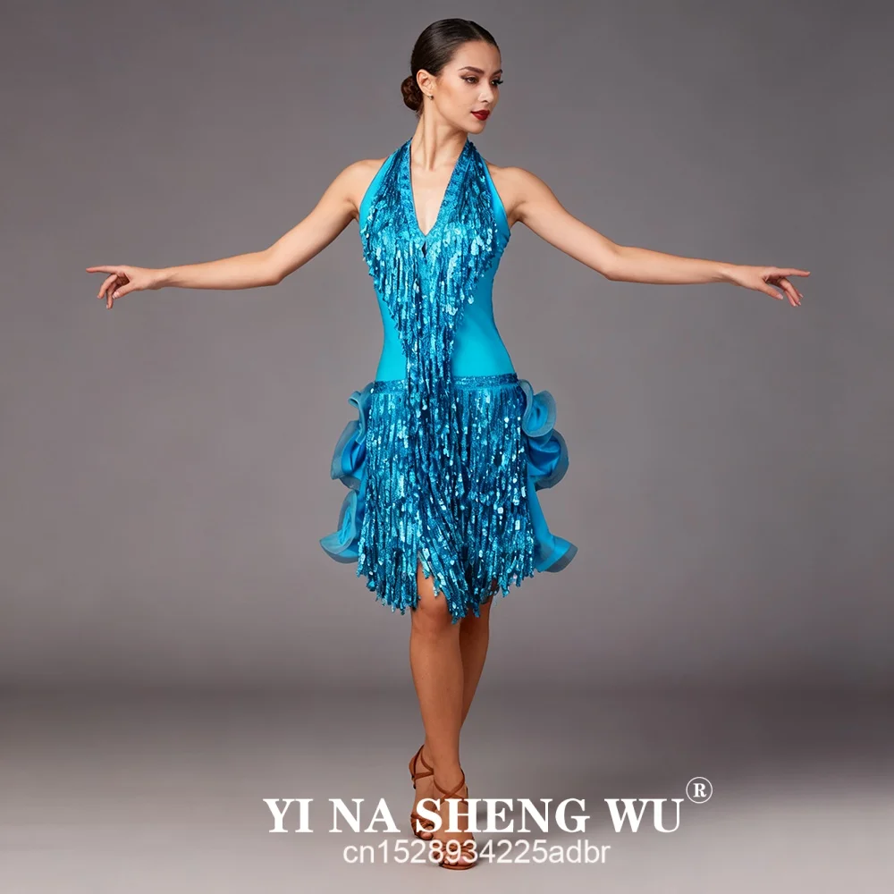 Sukienka do tańca latynoamerykańskiego, zielona, profesjonalny kostium dla kobiet, frędzle, kostium do samby, kolorowe damskie sukienki na zawody tańca towarzyskiego, chwosty.