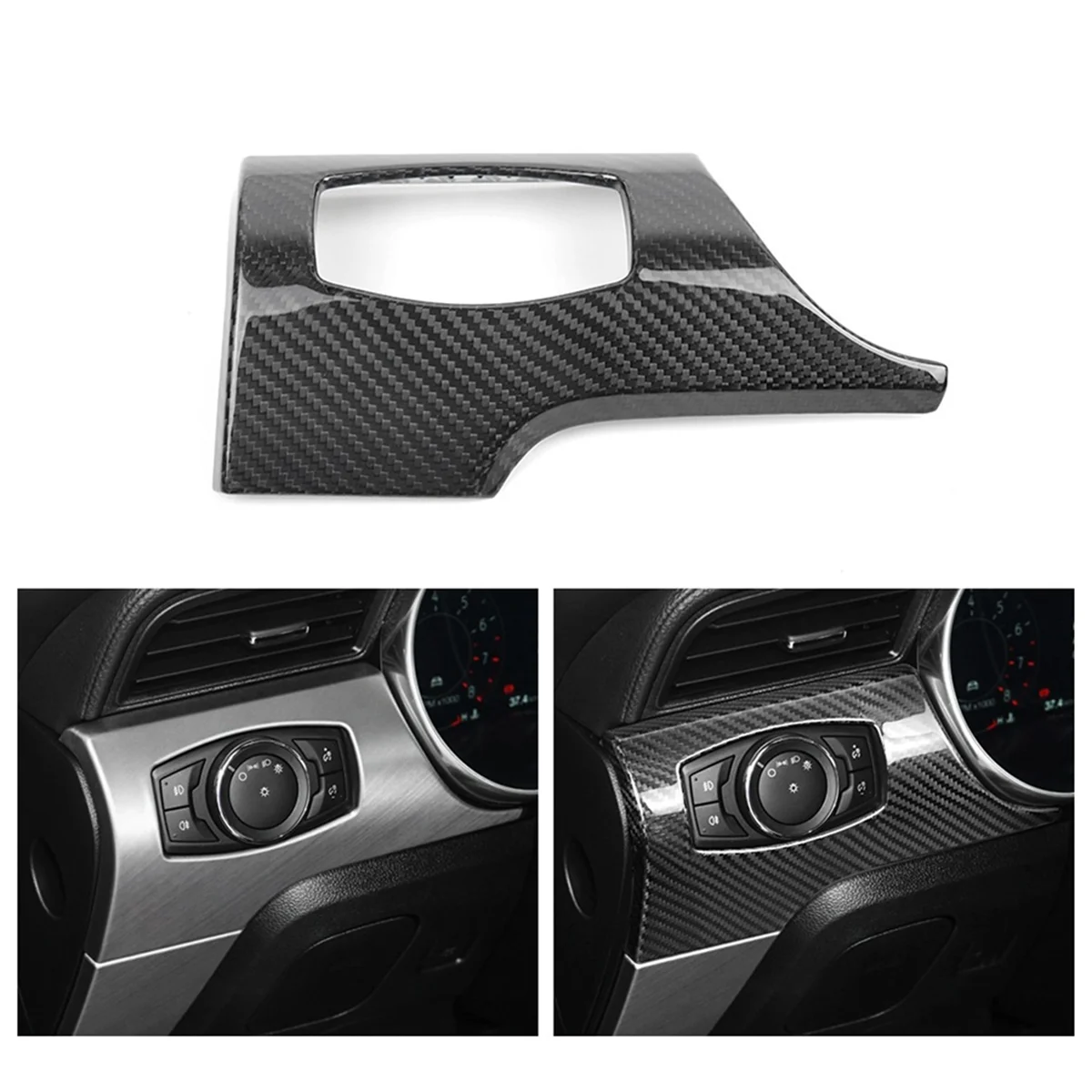 Real Hard Carbon Fiber Car Headlight Switch Interior Trim Sticker for Ford Mustang 2015-2023