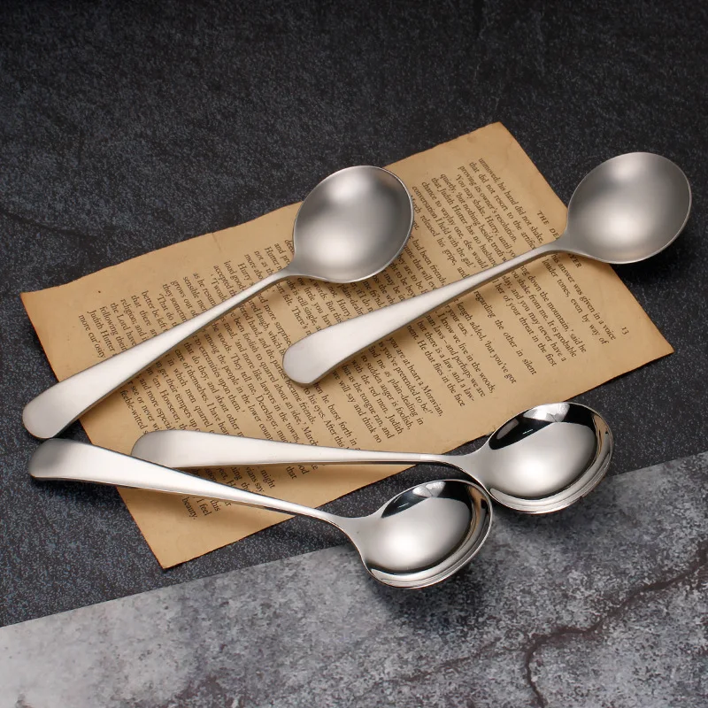 Retro Matte Spoon Household 304 Stainless Steel Silver Spoon Round Head Soup Spoon Dessert Spoon Sanding Tableware Spoon