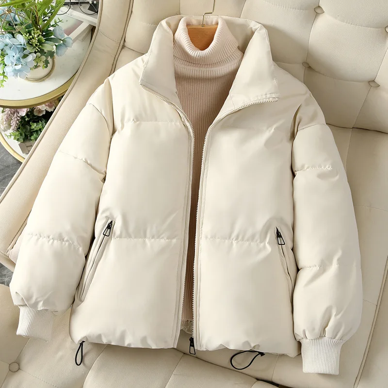 Loose Short Down Cotton Jackets Women Winter Warm Thick Coats Padding Outwear Short Winter Down Quilted Jackets Beige Women