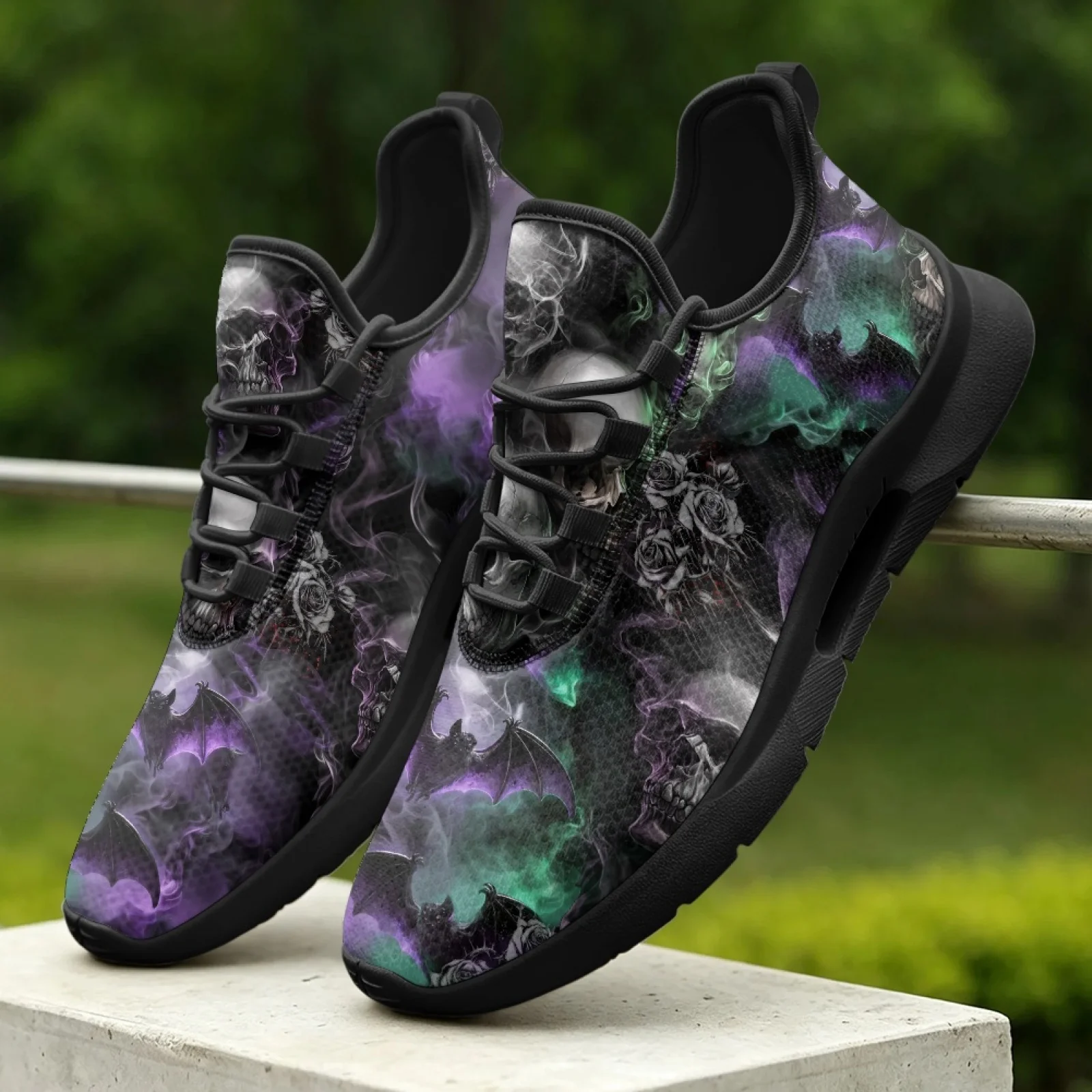 XIXIRIMIDO Lace-up Casual Shoes Mens Sneakers Comfortable Mesh Breathable Walking Shoes Women's Lightweight Soft Rose Skull