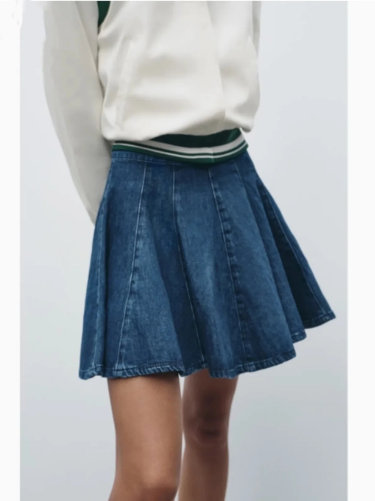 Spring Summer 2025 High Waist Stitching Decorated  Skirt ort Denim Skirt Women's Faion New Arrival Cotton A-Line Skirt