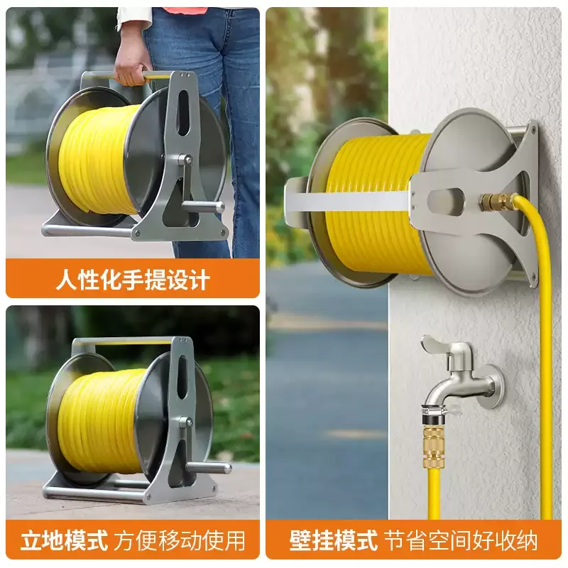Stainless Steal Wall Mounted Empty Hose Rack Garden Hose Pipe Reel for 50m Water Hose Storage