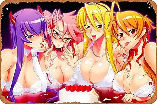 Retro Anime Metal Signs - High School of The Dead Sexy Girl Huge Boobs Anime Poster - Vintage Look Tin Sign